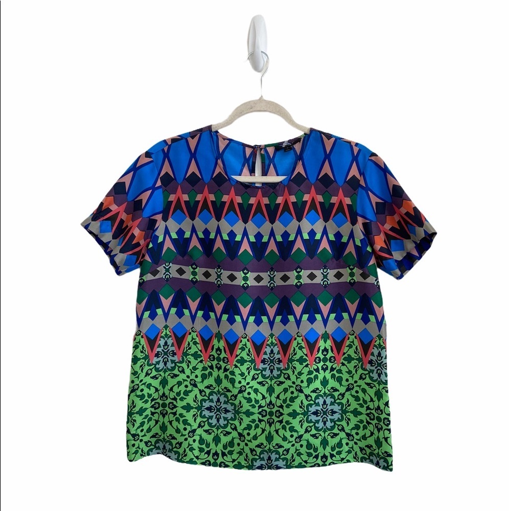 J. Crew Multicolor Geometric Short Sleeve Blouse